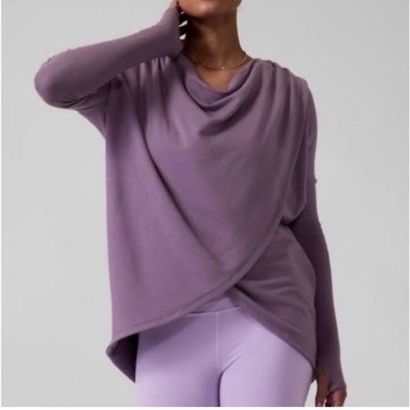 💜 Athleta NWOT Purana Wrap Sweatshirt Violet - XXS fits like S - Picture 2 of 3